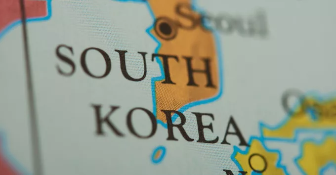 South korea country on paper map