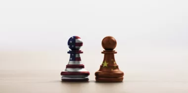 US and China flag print screen on pawn chess