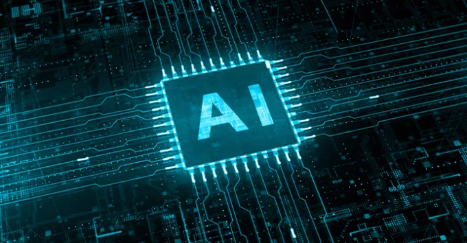 Artificial Intelligence chip on a circuit board