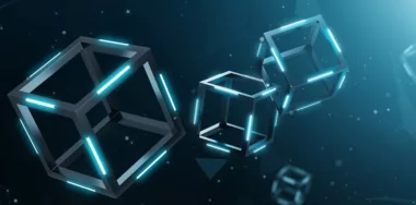 Blockchain technology on blue background