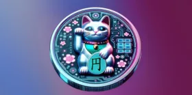 Cat coin with digital background