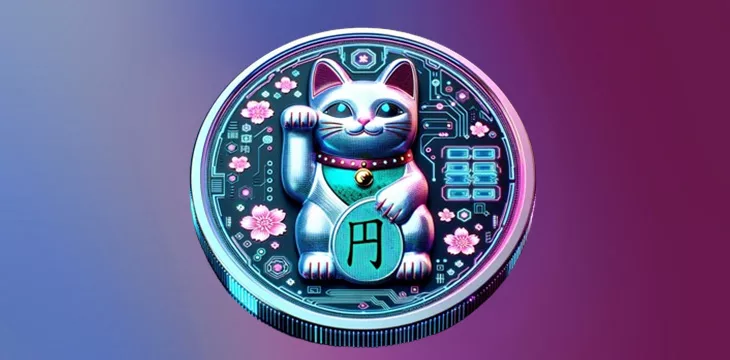 Cat coin with digital background