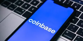 Coinbase logo on smartphone screen