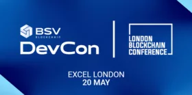 DevCon and BSV logo with blue background