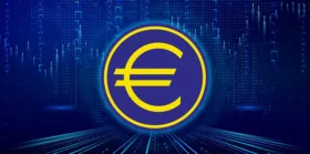 Euro currency logo images on digital background