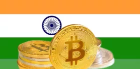 Bitcoin coins on India's flag