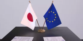 Japan and EU flag on table