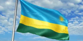 Rwanda flag waving on flagpole