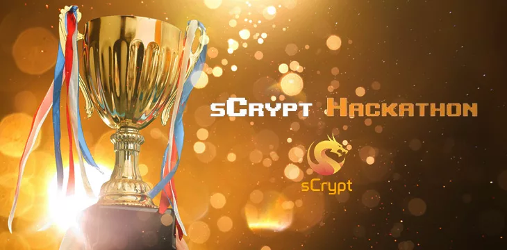 sCrypt Hackathon 2024 logo with trophy in the background