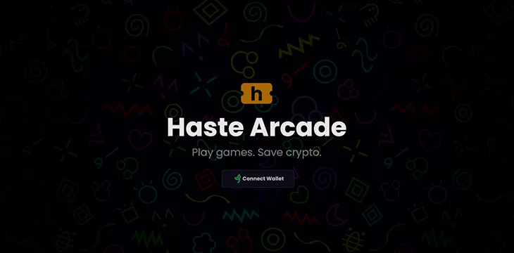 Haste Arcade logo with dark background