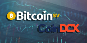 Bitcoin SV and CoinDCX logo with currency background