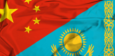 Waving flag of Kazakhstan and China