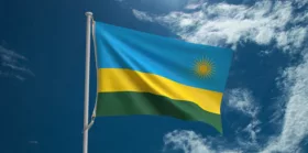 Rwanda flag blue sky cloudy white background