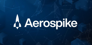 Aerospike logo with blockchain background