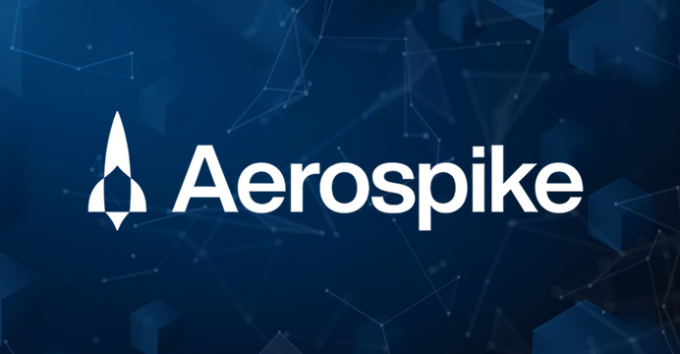 Aerospike logo with blockchain background