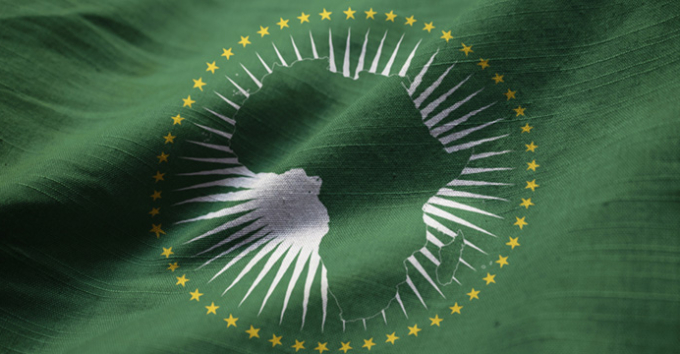 Close up of ruffled African Union Flag