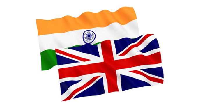 Flags of India and Great Britain on a white background