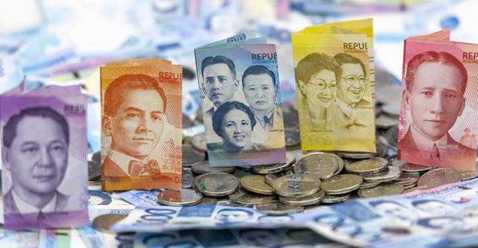 Various Philippine banknotes background