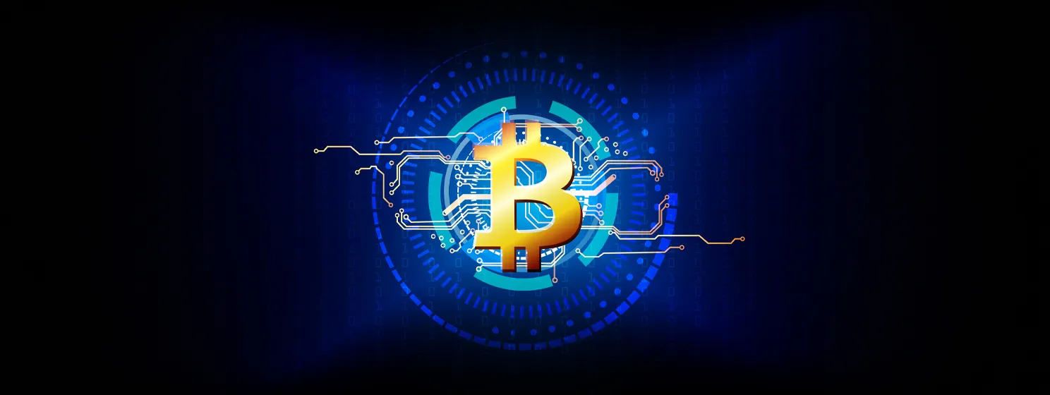 BTC logo over circuit background