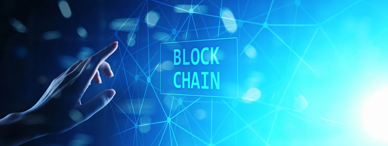 Blockchain technology concept on virtual screen