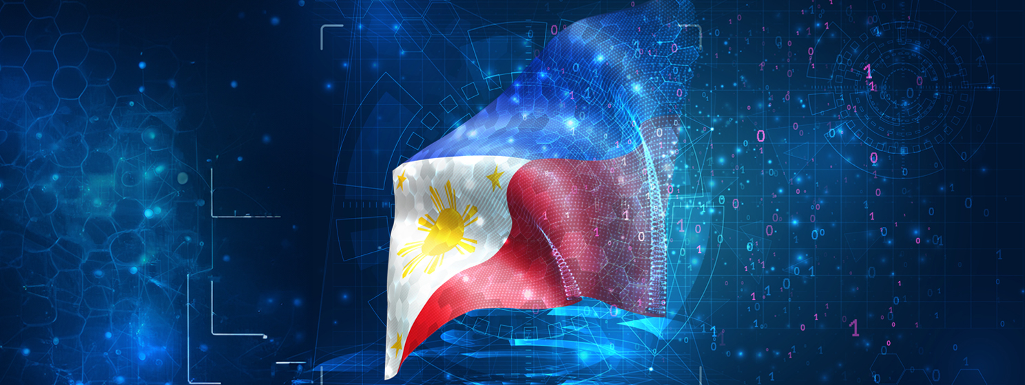 Philippines flag over tech background