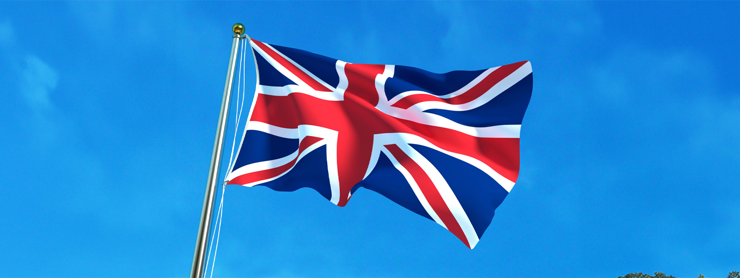 UK flag on sky background