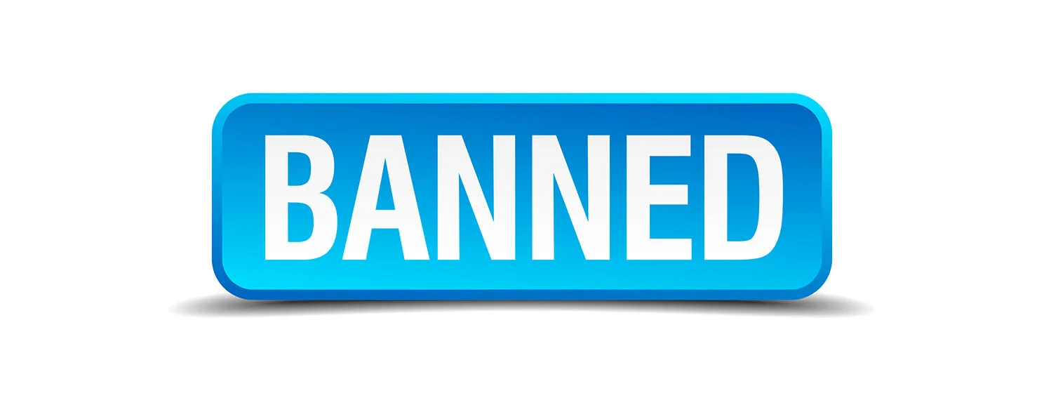 Banned blue 3d realistic square isolated button