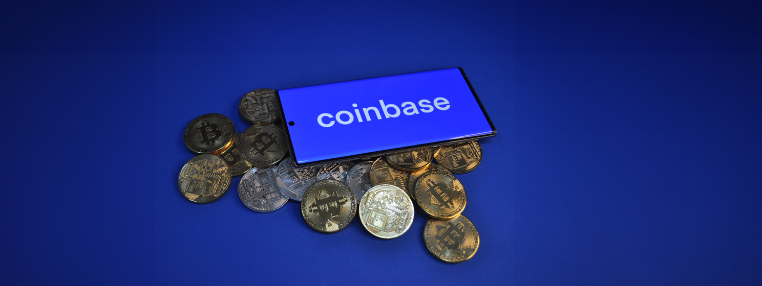 Coinbase logo on a mobile phone