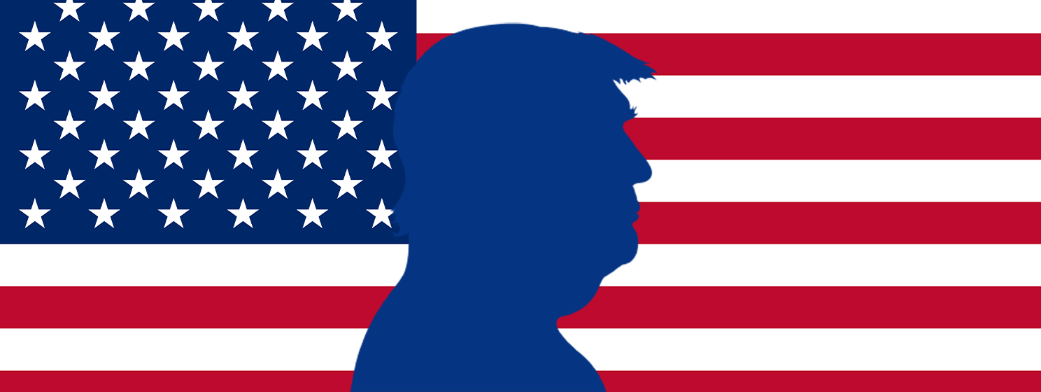 President Donald Trump over US flag