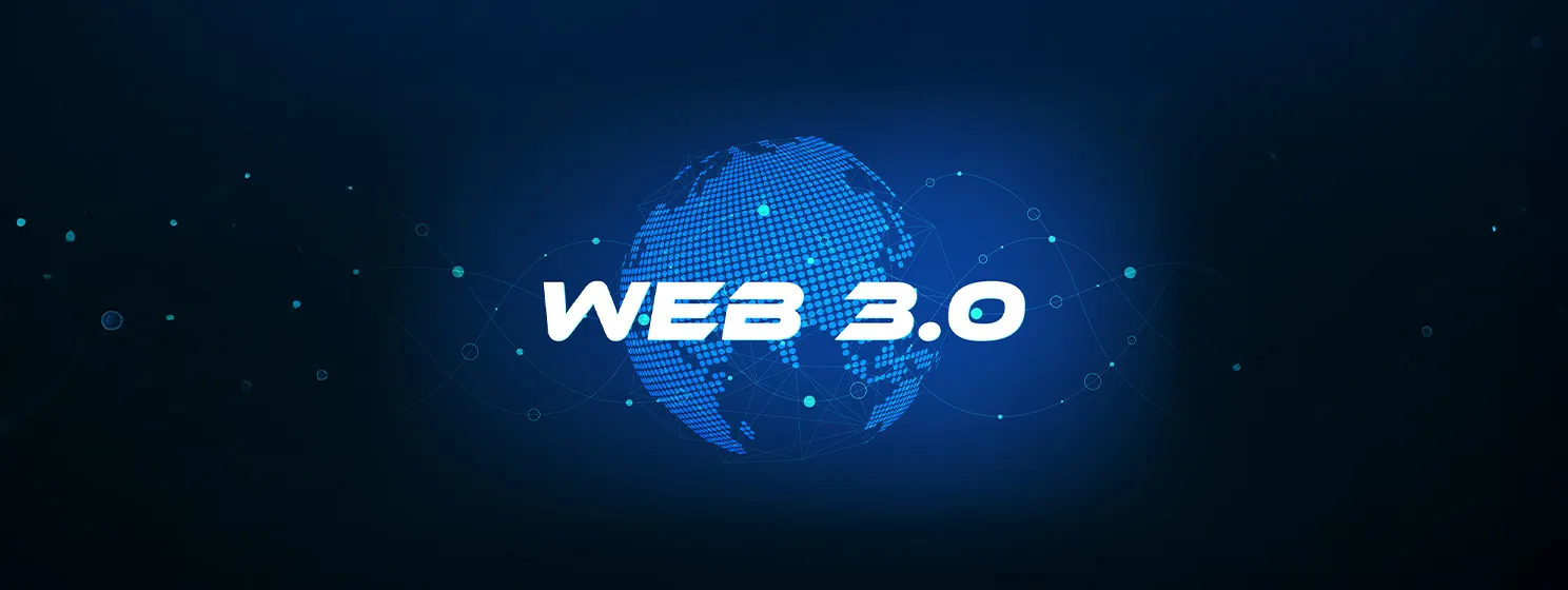 Web 3.0 text on dot world planet