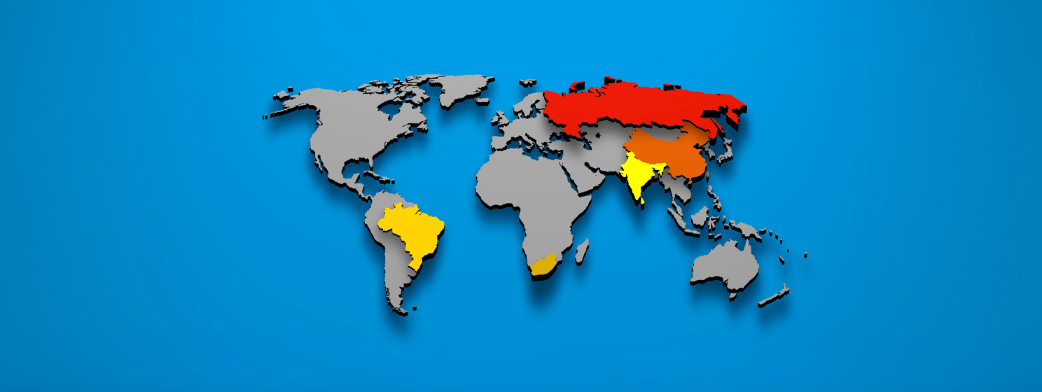 Political map BRICS Brazil China Russia India South AFrica