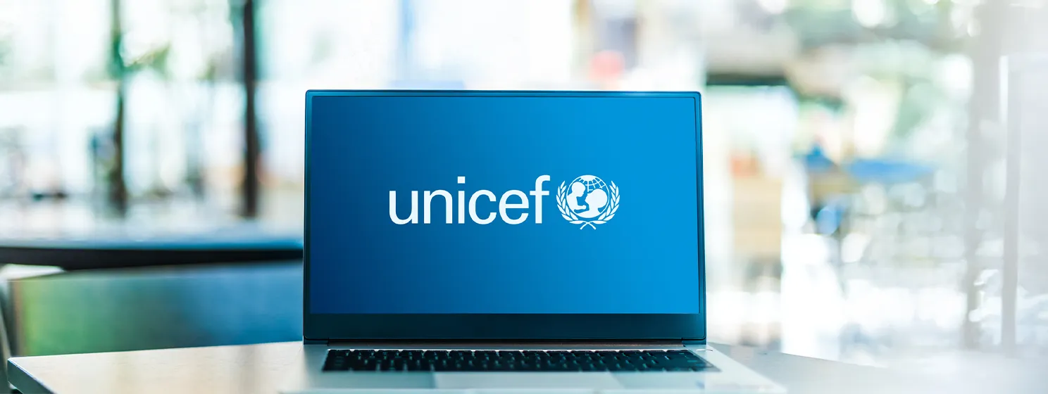 Unicef logo on a laptop screen