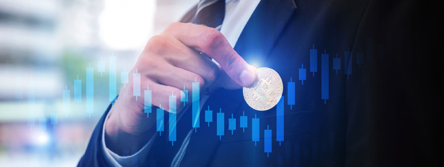 A business man putting BTC coin in his pocket