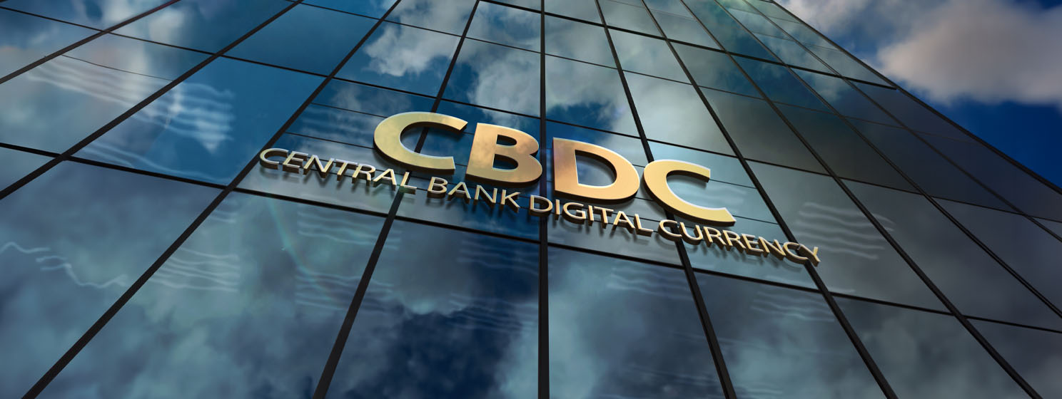 Central Bank Digital Currency texts in a building