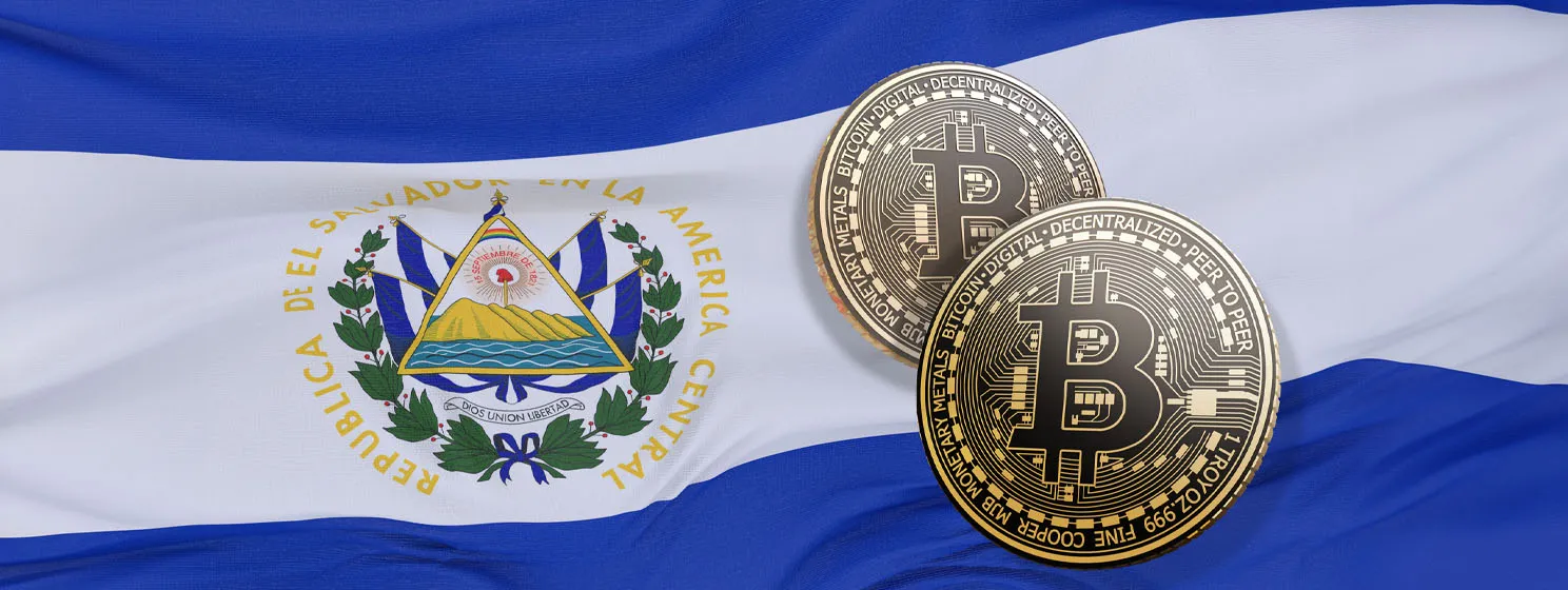 El Salvador flag with BTC coins