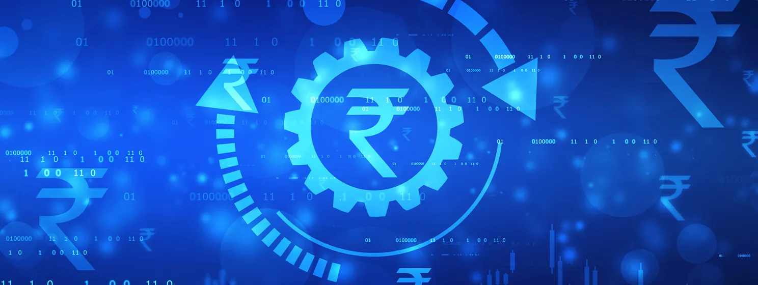 Stock market graph with Indian Rupee symbol