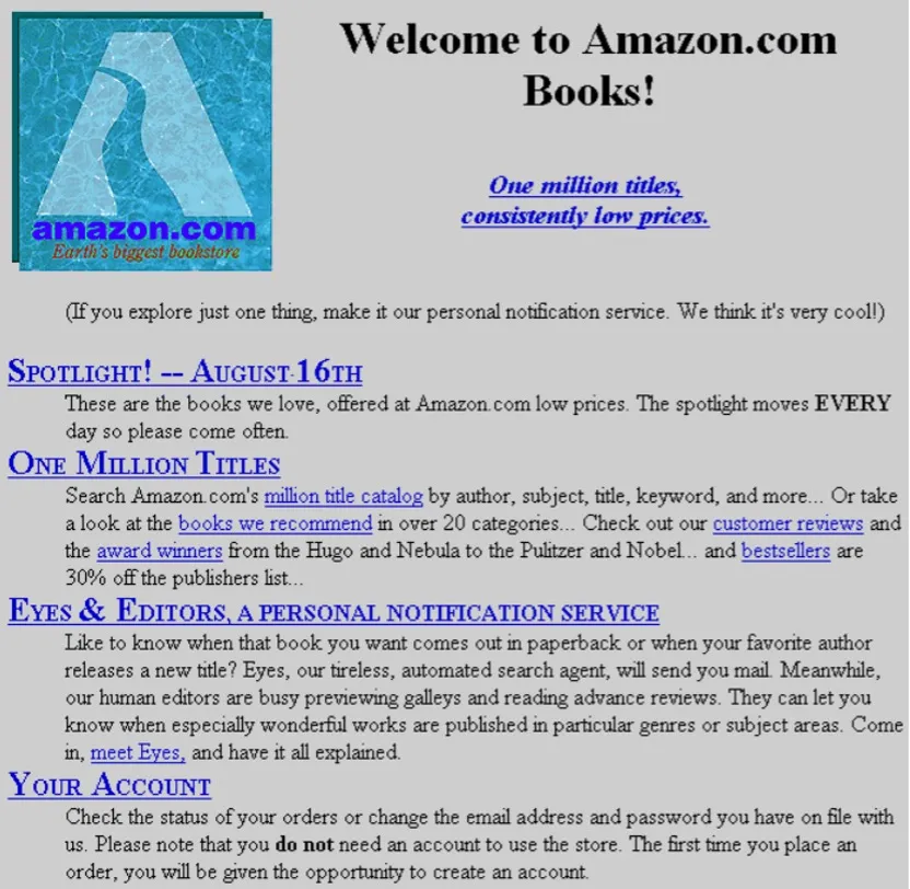 A screenshot of Amazon website on 1995