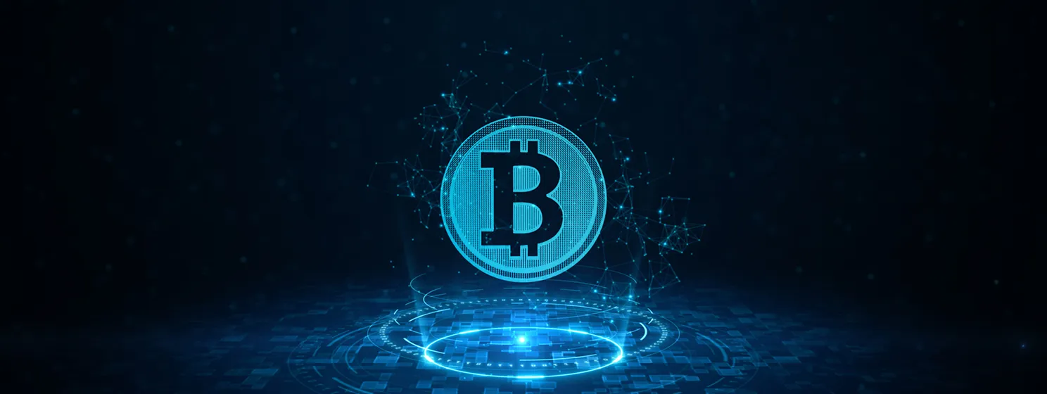 Bitcoin on blue spotlight