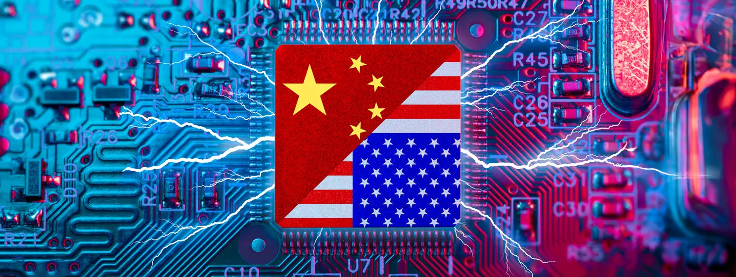 Flag USA and China on Computer CPU