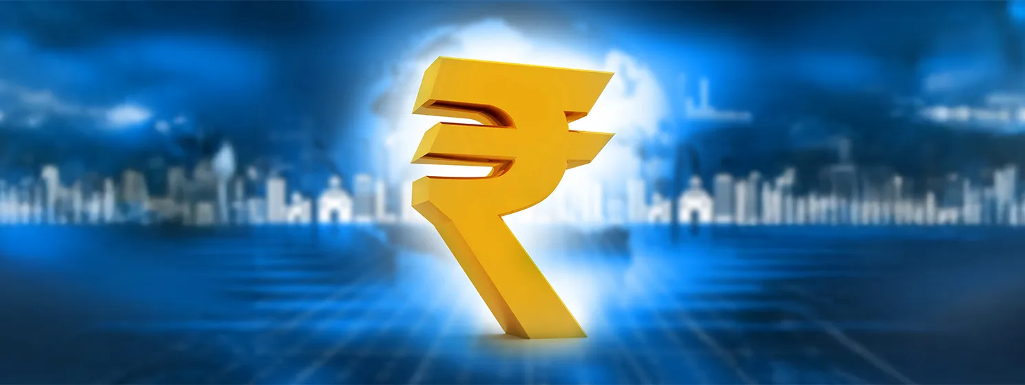 Indian Rupee icon on a business concept background