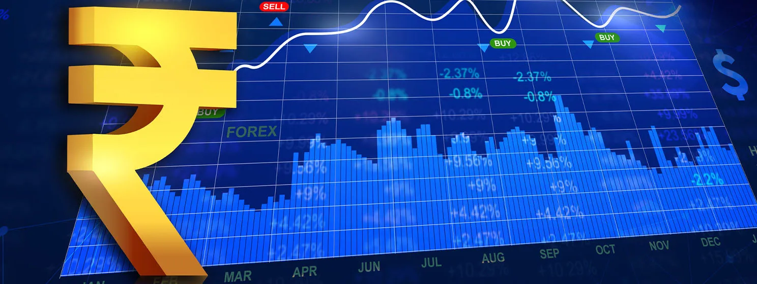 Indian rupee over finance chart background