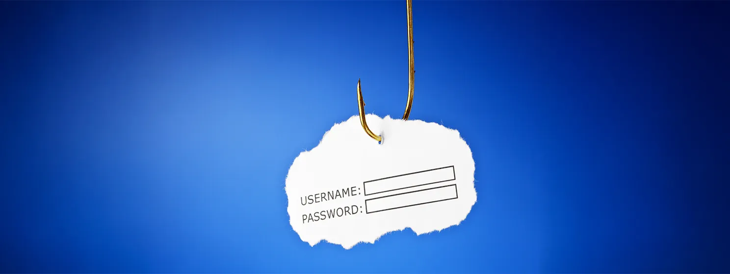 Phishing concept, Username and password sheet on a fish hook