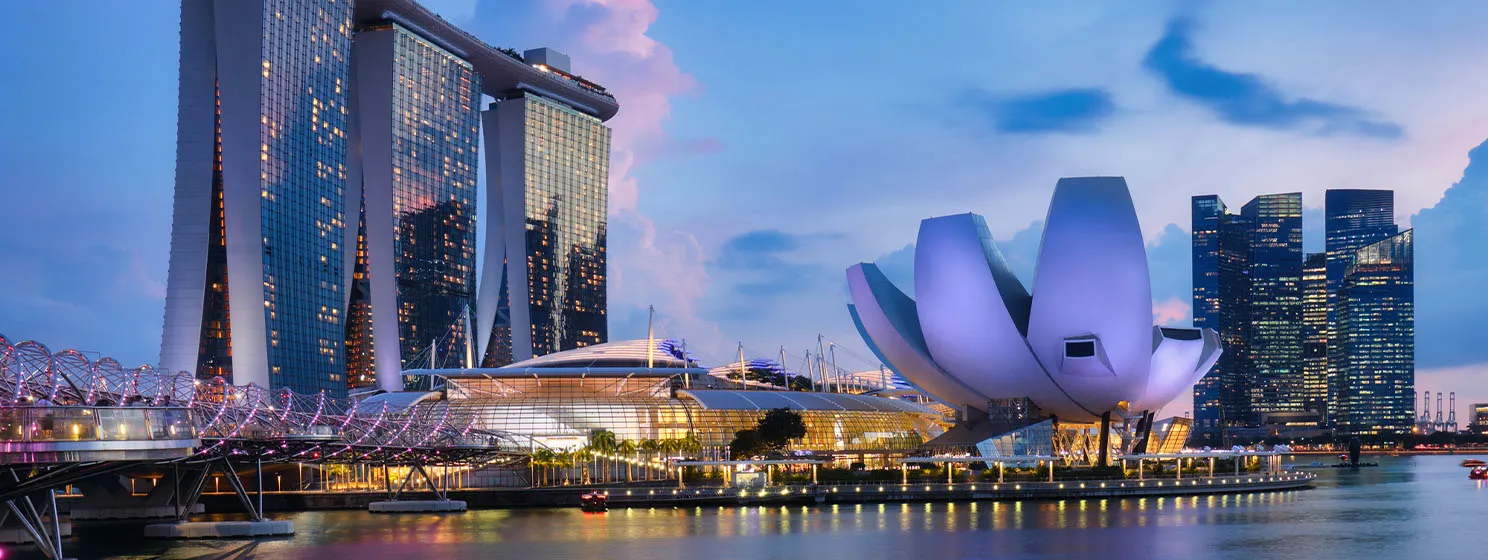 Singapore night city skyline at business district, Marina Bay