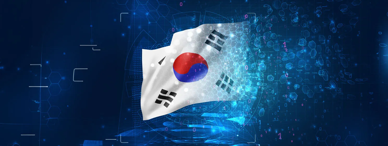 South Korea flag on blue background with hud interfaces