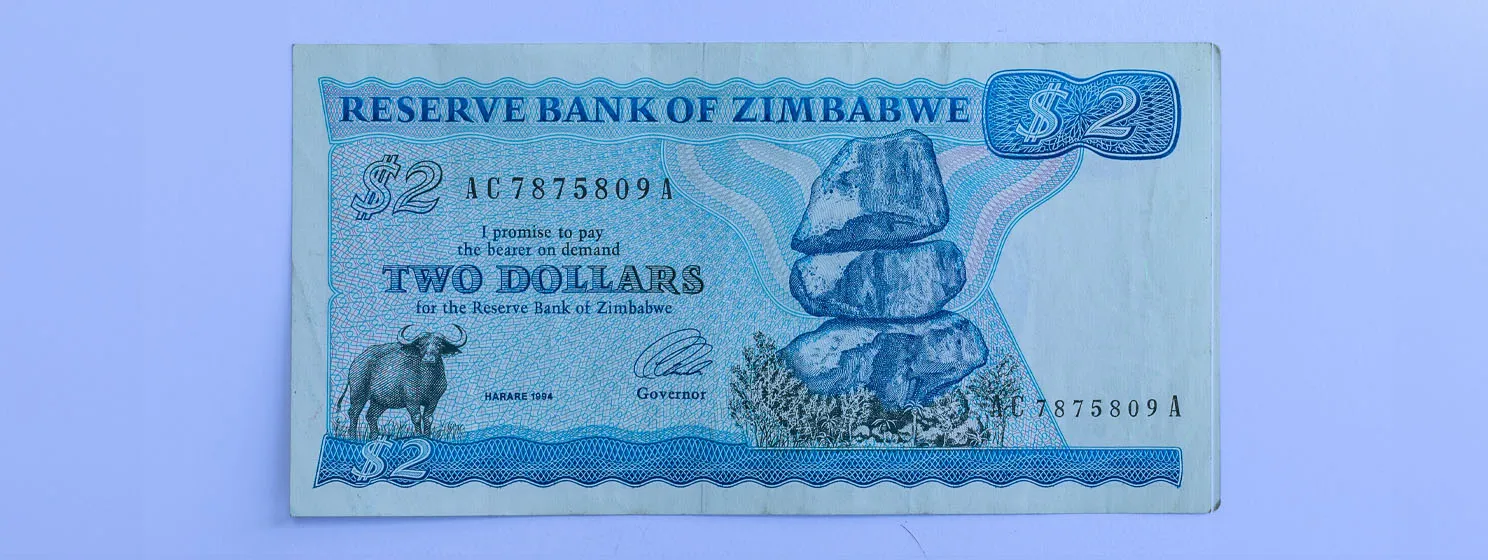 Zimbabwe two dollar note currency