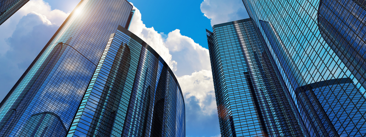 Blue business buildings