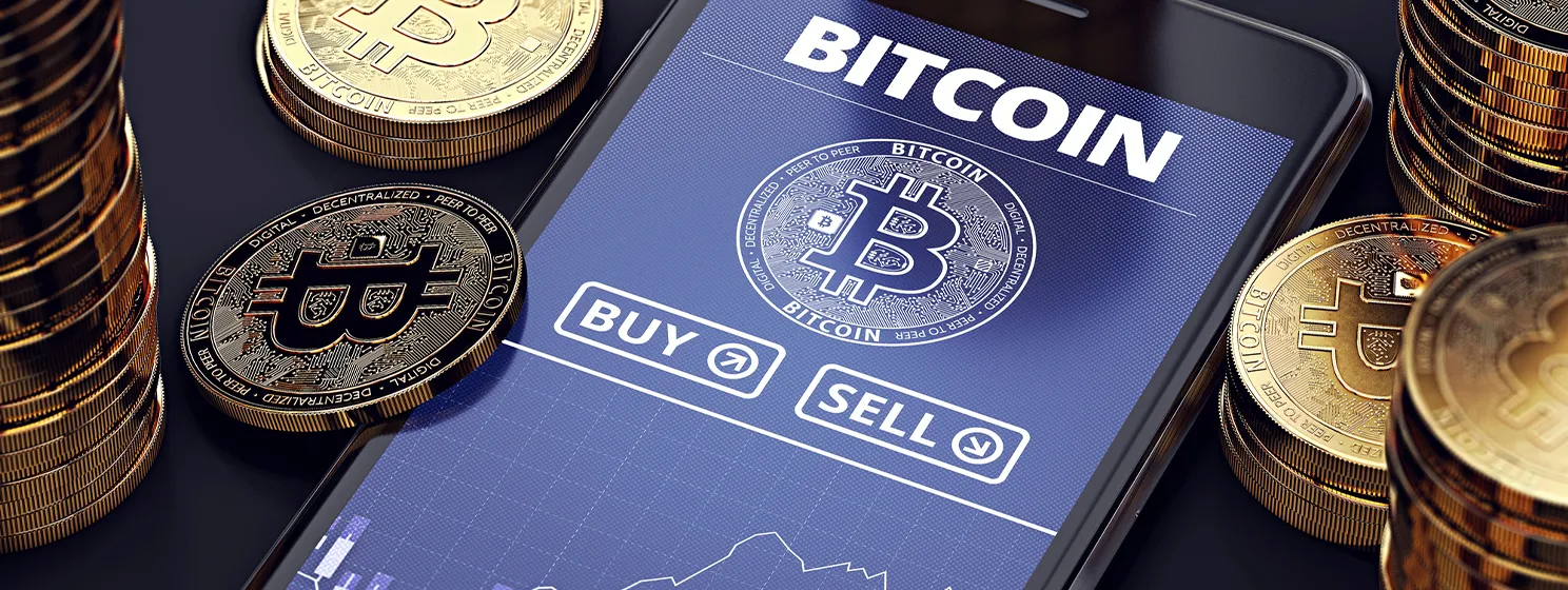 Smartphone with Bitcoin chart on-screen