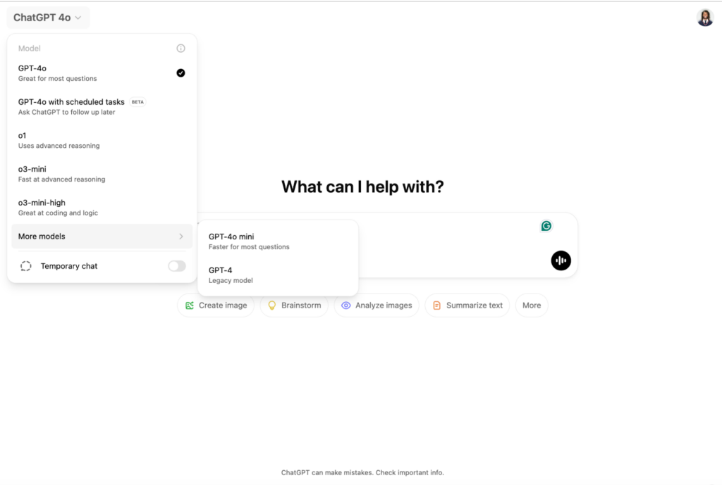 ChatGPT 4o screenshot