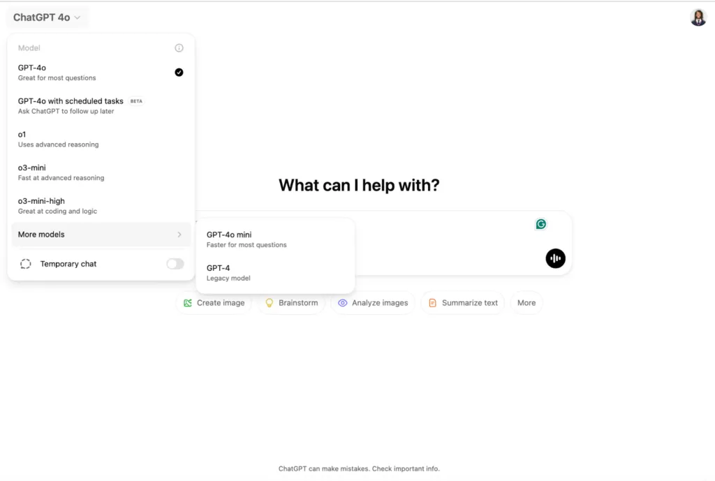 ChatGPT 4o screenshot