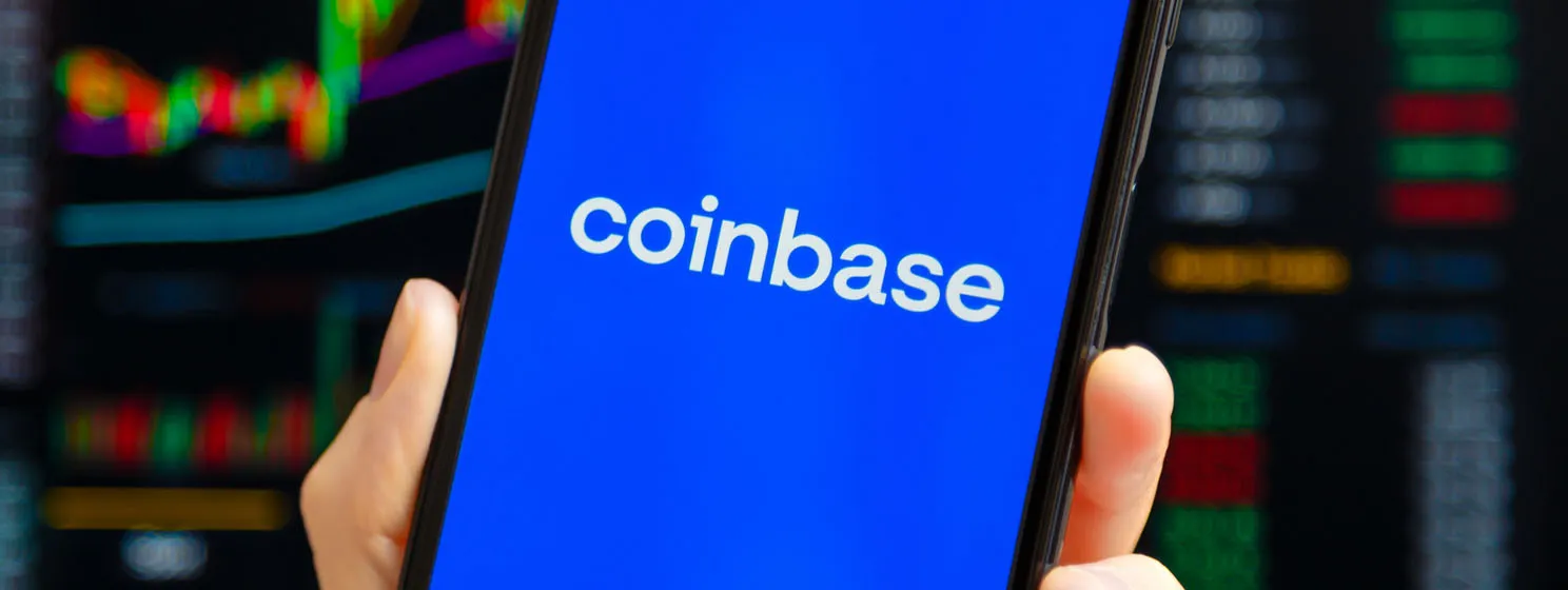 Coinbase app running at smartphone